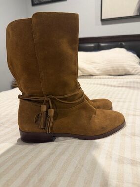 Lands End Women's Suede Mid-Calf Tassel Boots - Brown